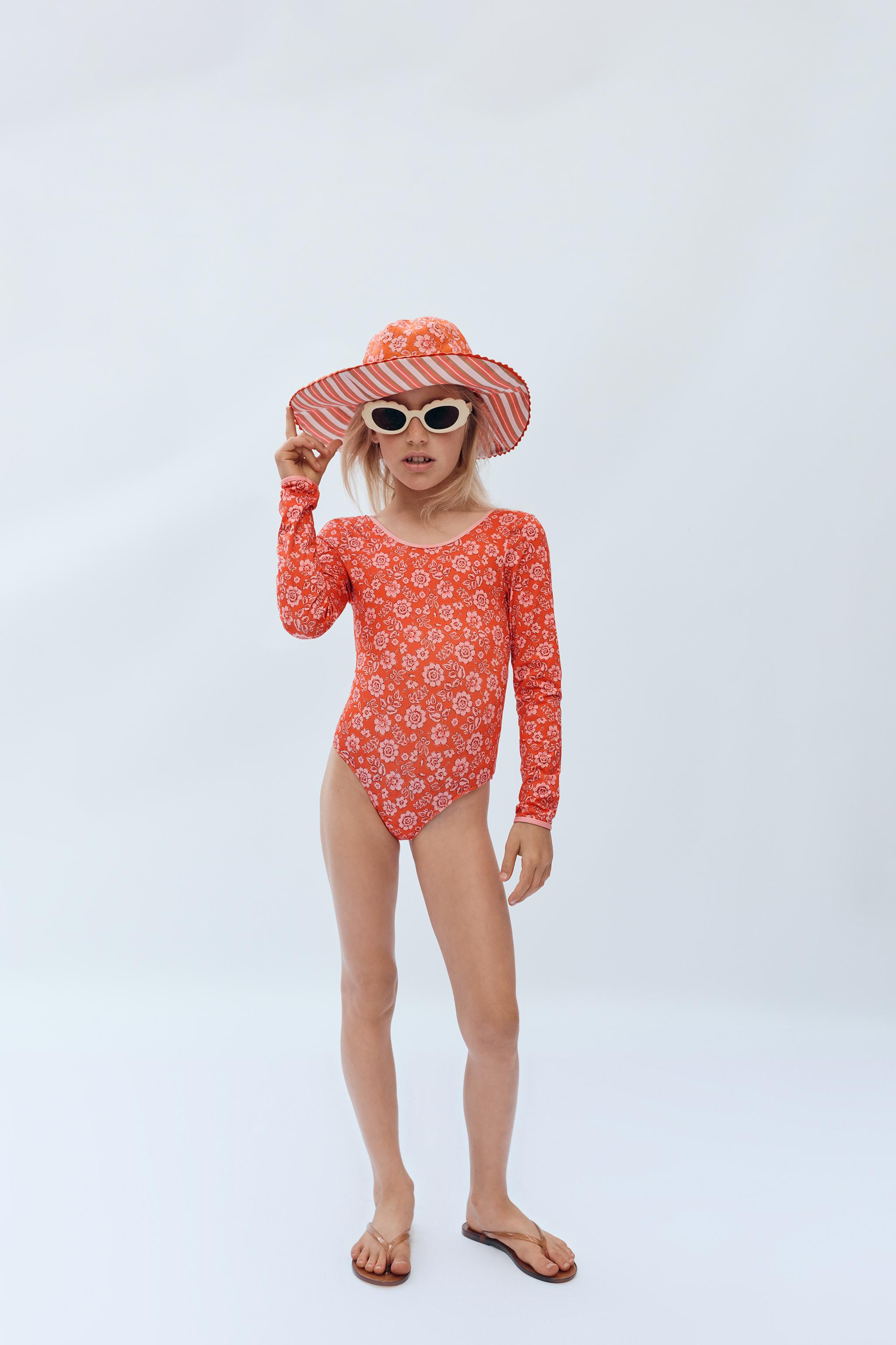 4-14 ANS/ MAILLOT DE BAIN MANCHES LONGUES À FLEURS ÉDITION LIMITÉE